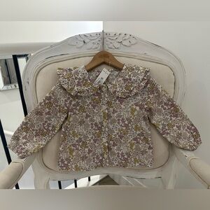 🦌 2T Floral Long Sleeve Cotton Blouse with Ruffled Collar NWT